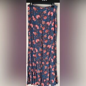 Anthropologie Bell Bottom Flare Floral Pants sz 10 Blue Pink NWT